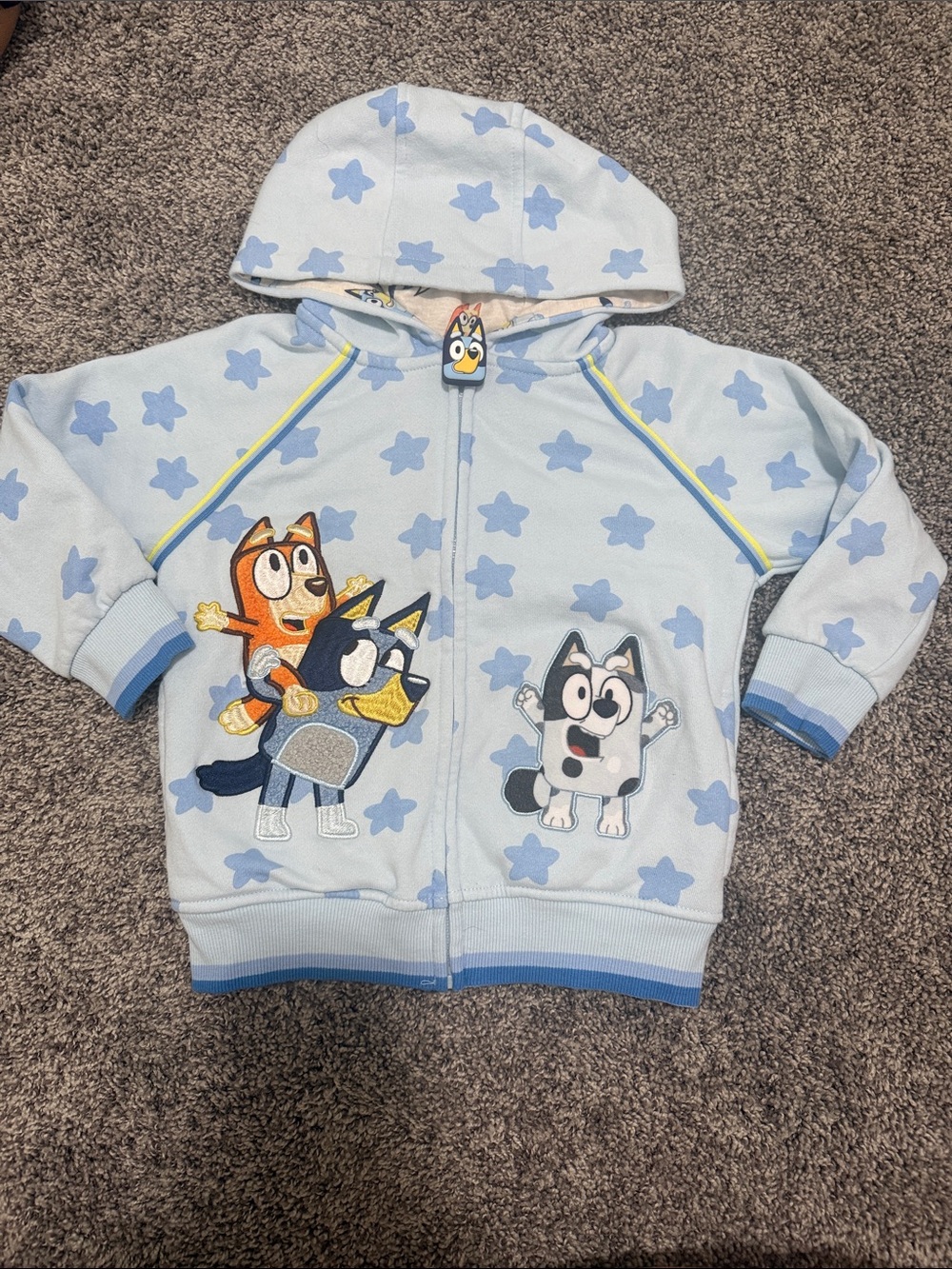 Blue Star Hooded Zip-Up Sweatshirt with Cartoon Characters - Kids